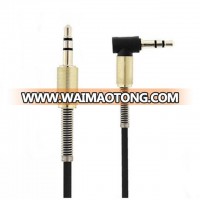 90 degree right angle 3.5 aux cable male to male stereo audio cable with metal spring for smart phone